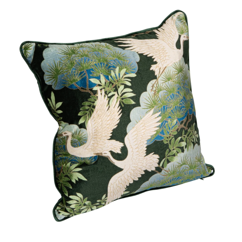 Velvet Crane Print Pillow