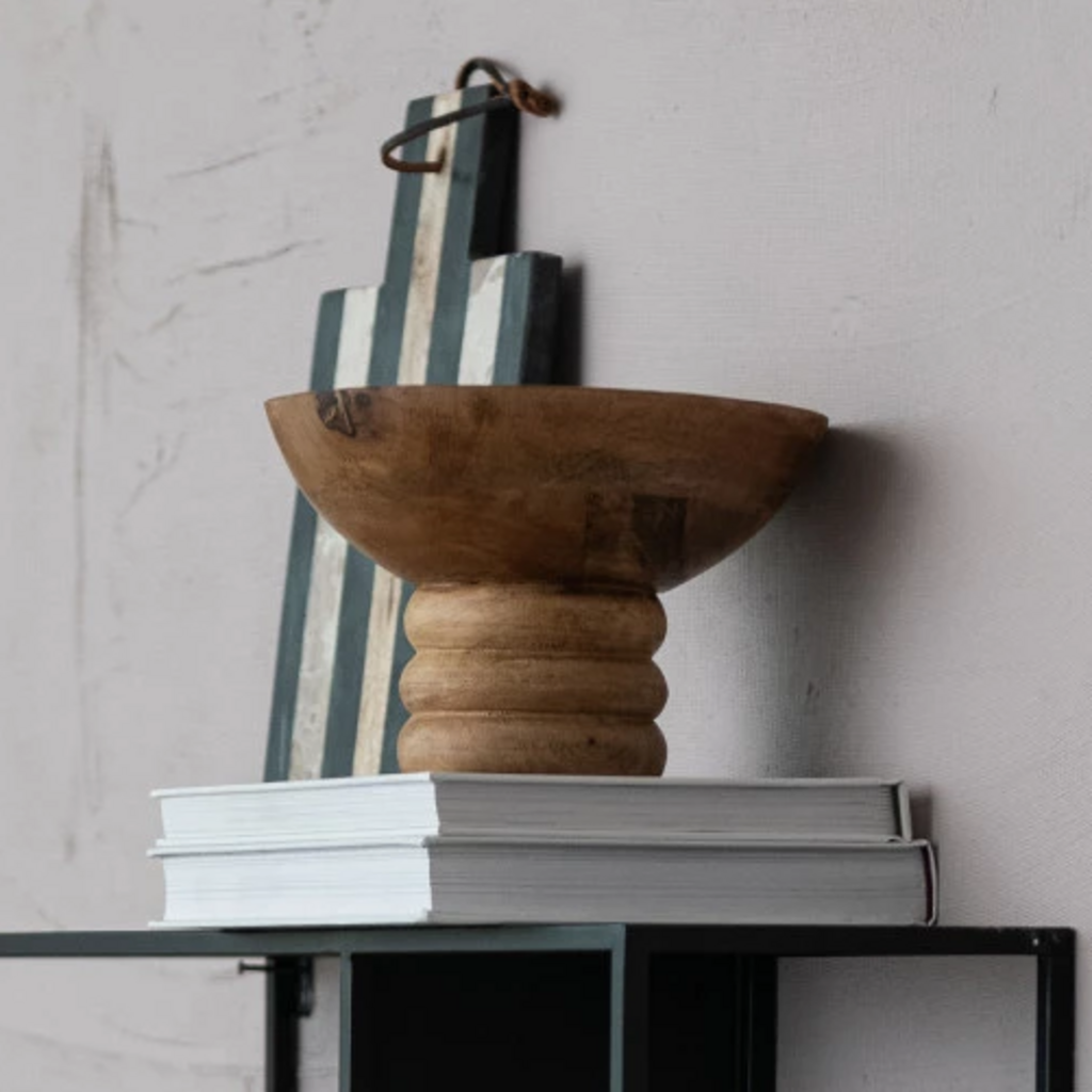 Ribbed Mango Wood Footed Bowl