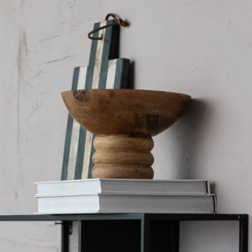 Ribbed Mango Wood Footed Bowl