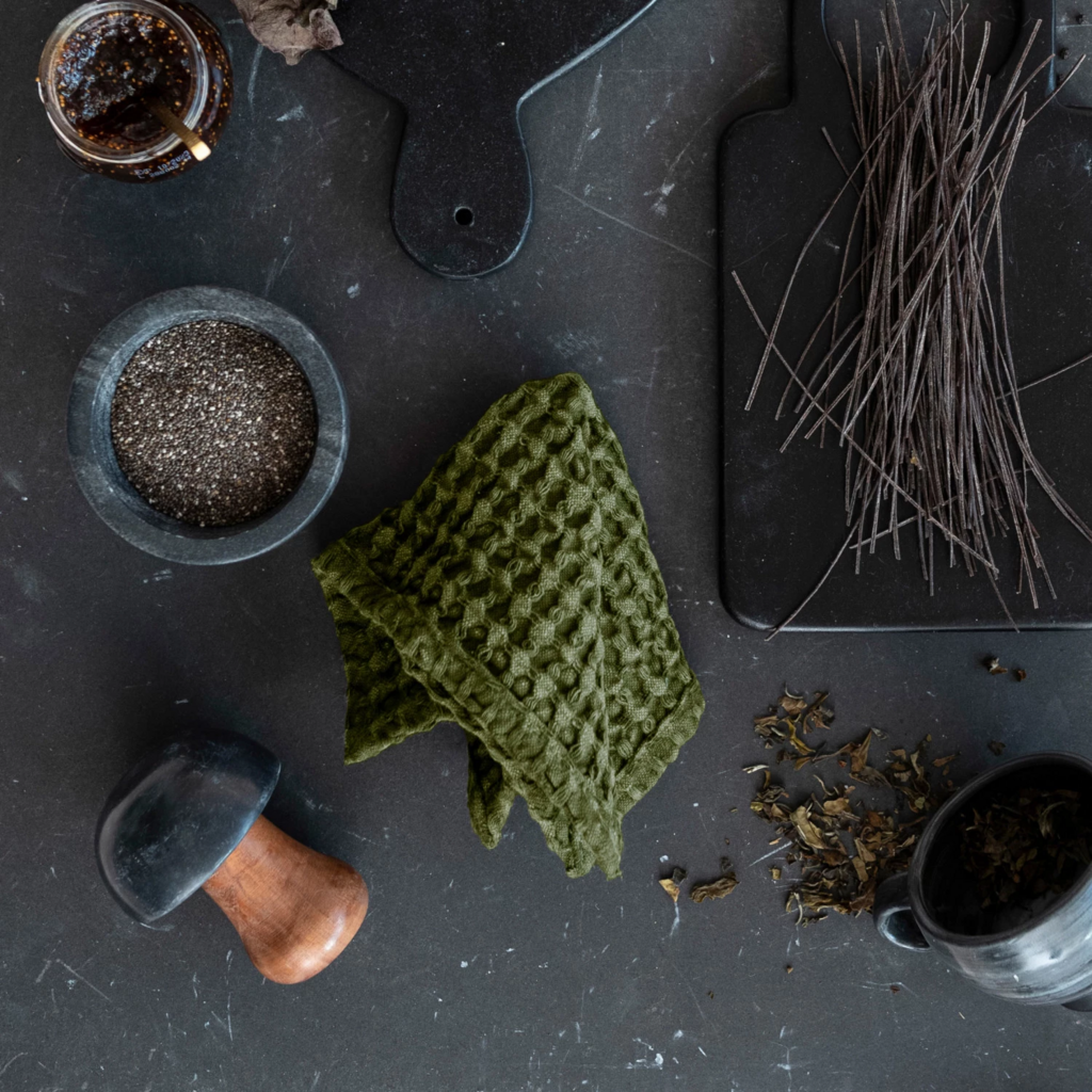 Stonewashed Green Cotton Waffle Weave Dish Cloth