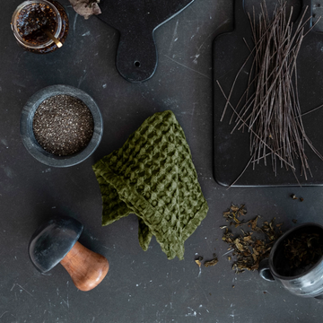Stonewashed Green Cotton Waffle Weave Dish Cloth