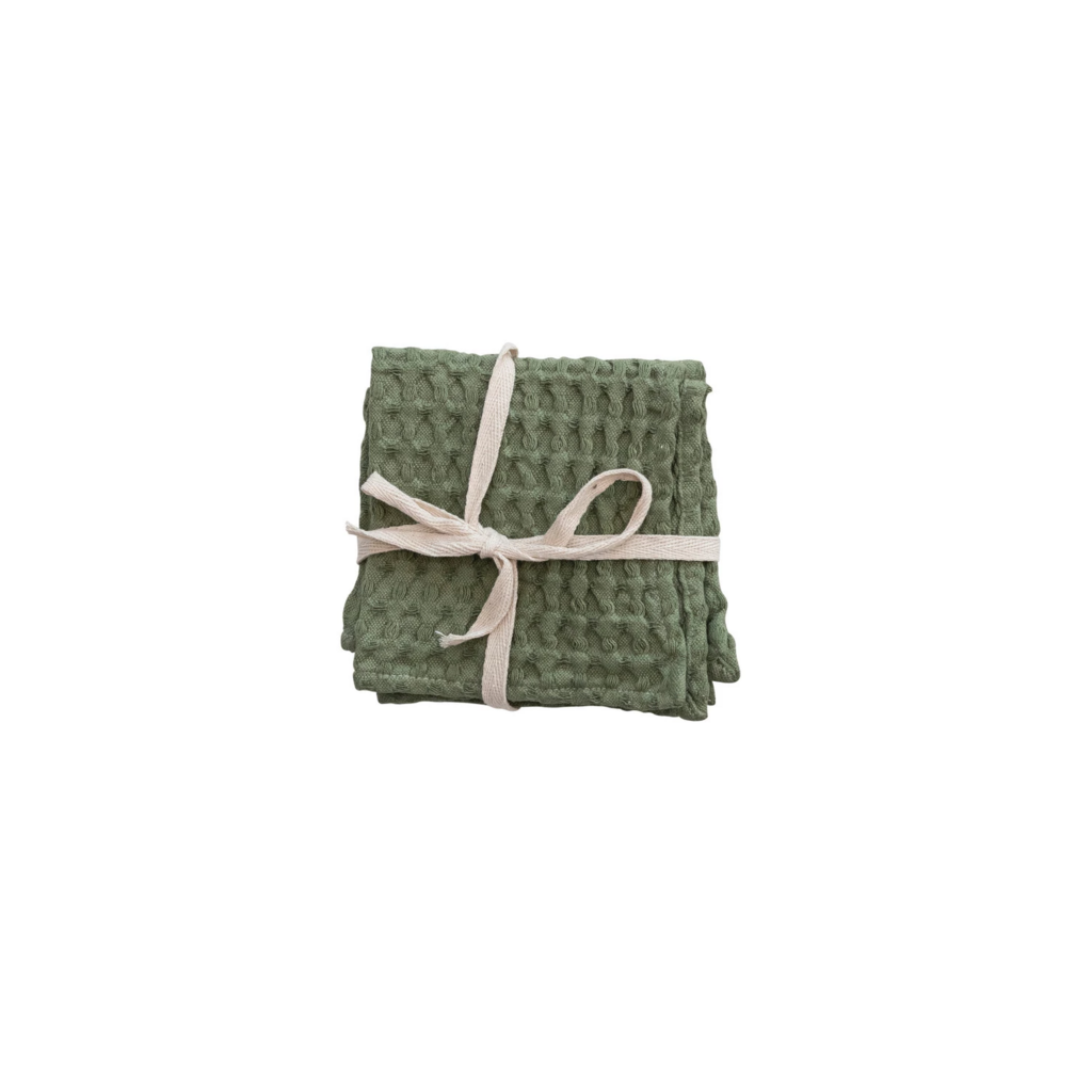 Stonewashed Green Cotton Waffle Weave Dish Cloth