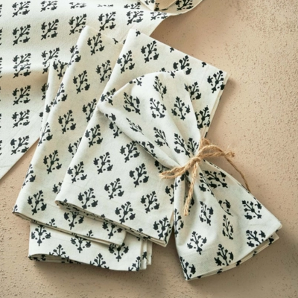 Black Block Print Cotton Napkin