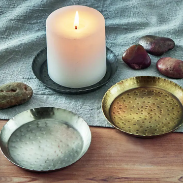Round Pillar Candle Plate- Antique Brass