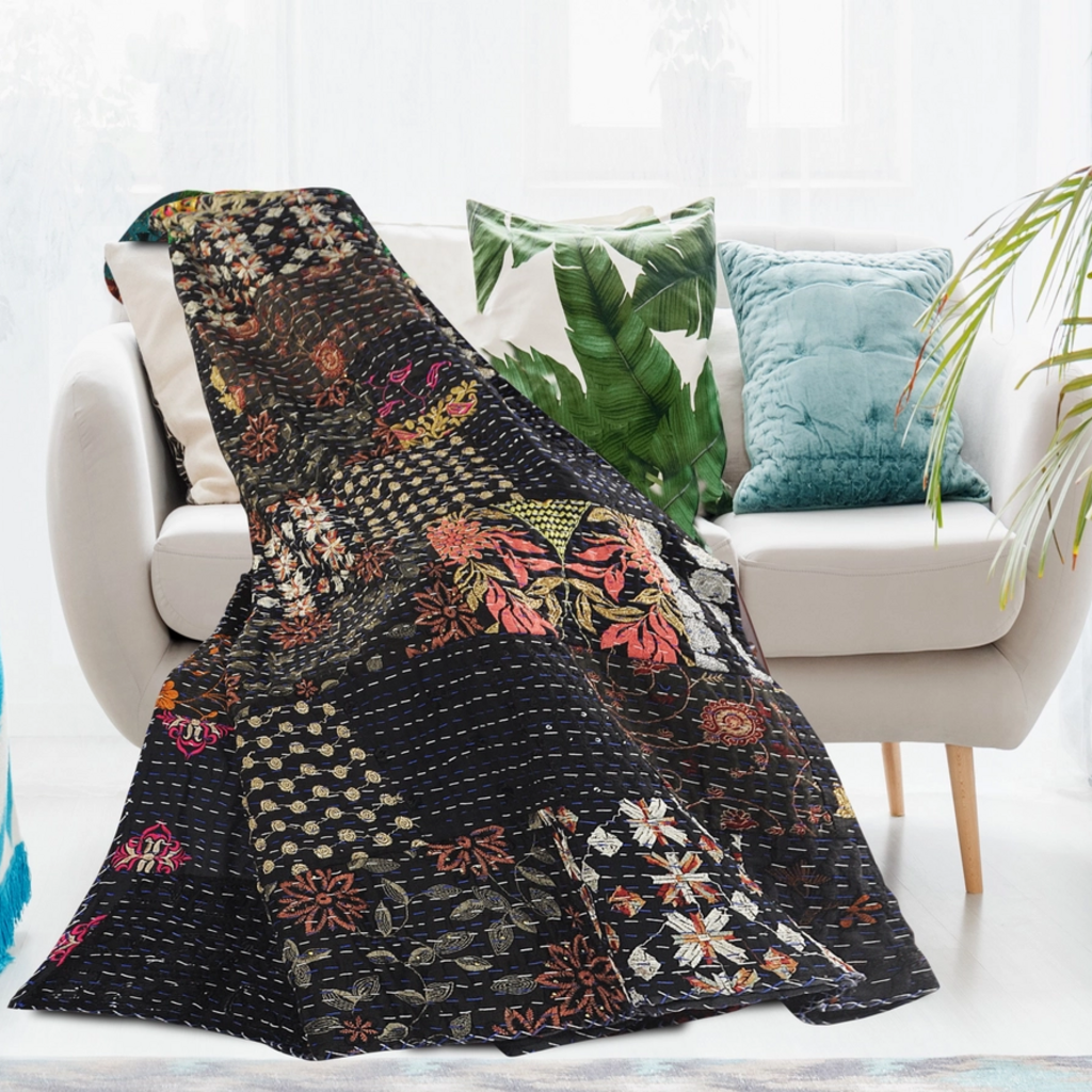 Dark Night Kantha Throw