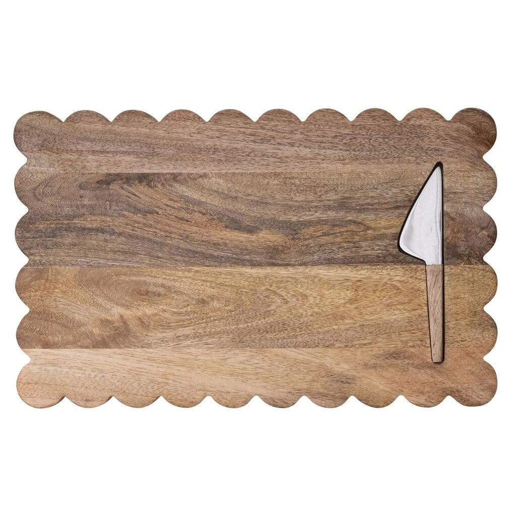 Mango Wood Scalloped Cheese Board + Knife