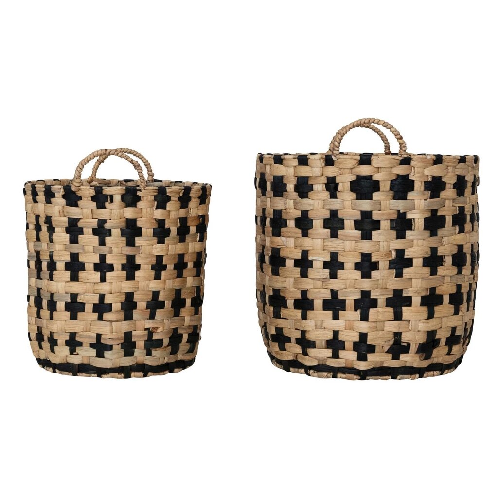 Black & Natural Woven Water Hyacinth Basket