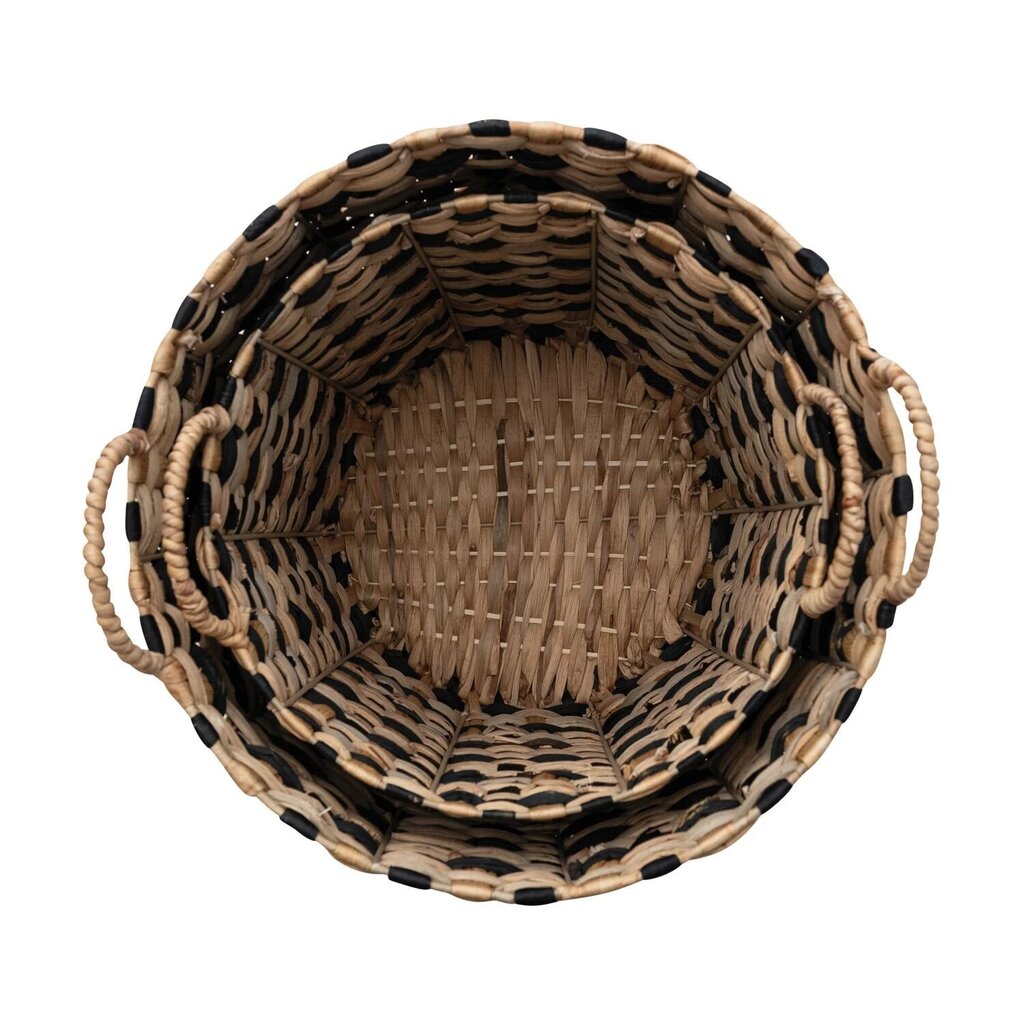 Black & Natural Woven Water Hyacinth Basket