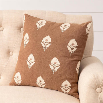Rust Embroidered Floral Block Pillow