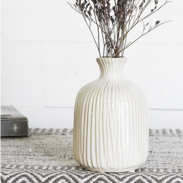 White Lined Vase - 6.3"