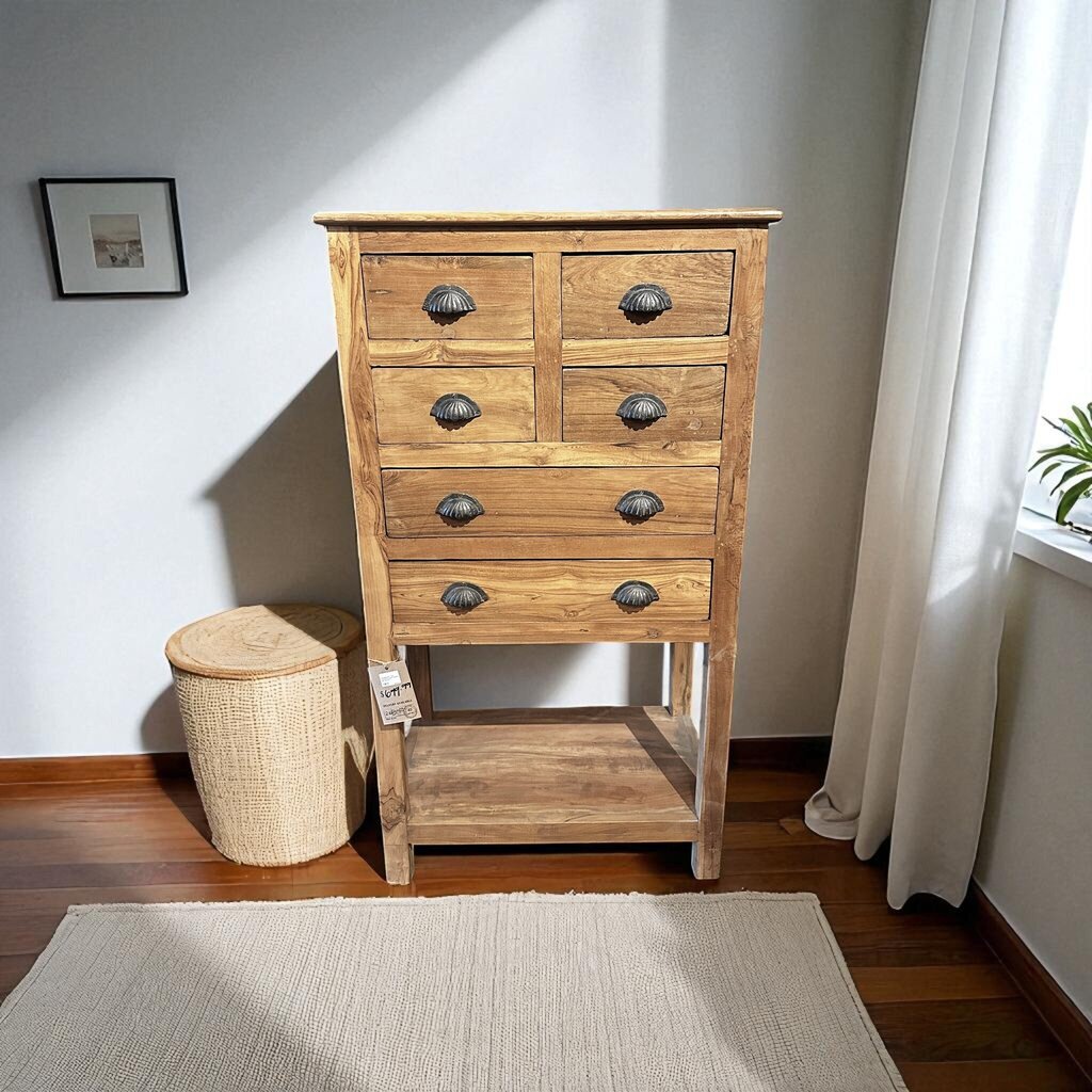 Old Teak Wood 6 Drawer Cabinet