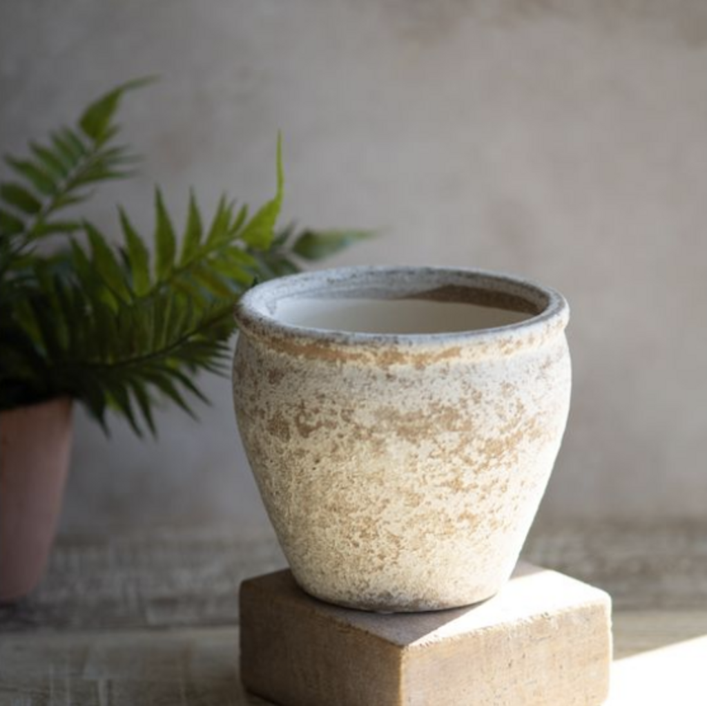 White Washed Ceramic Planter