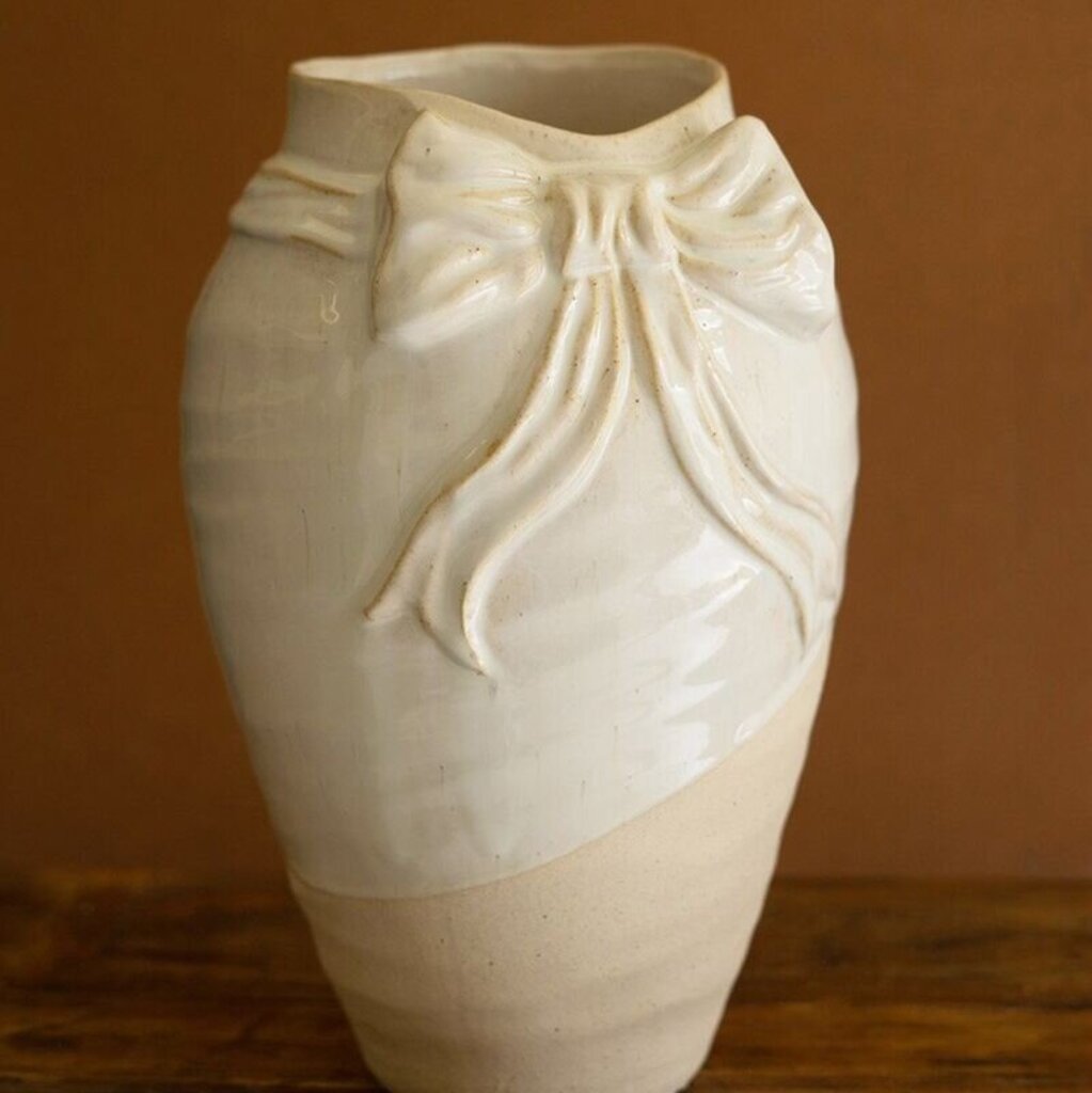 Beautiful White Ceramic Vase w/ Bow
