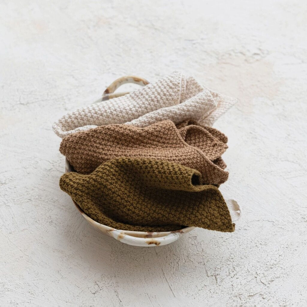 Cotton Knit Dish Cloth Set of 3- Neutrals