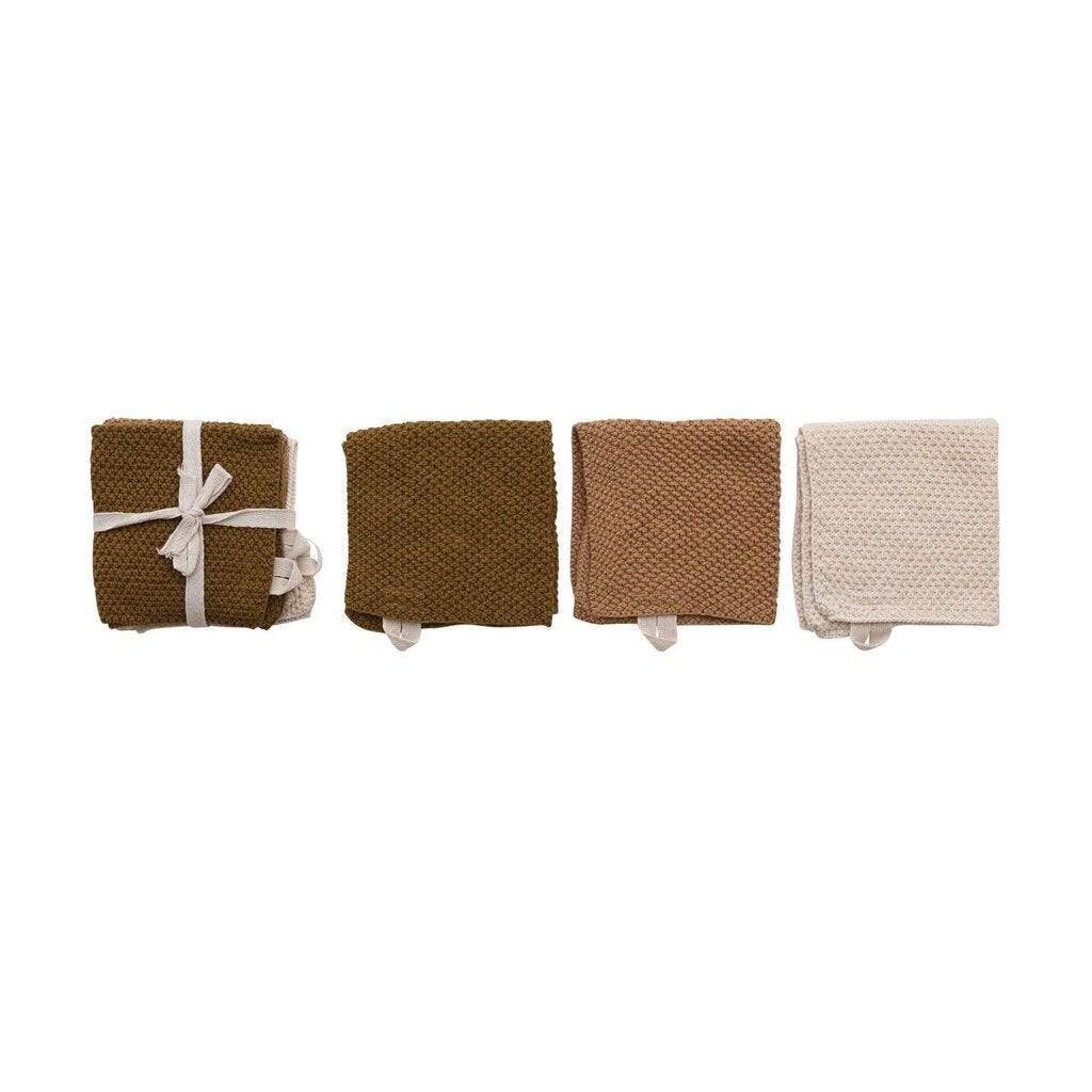 Cotton Knit Dish Cloth Set of 3- Neutrals