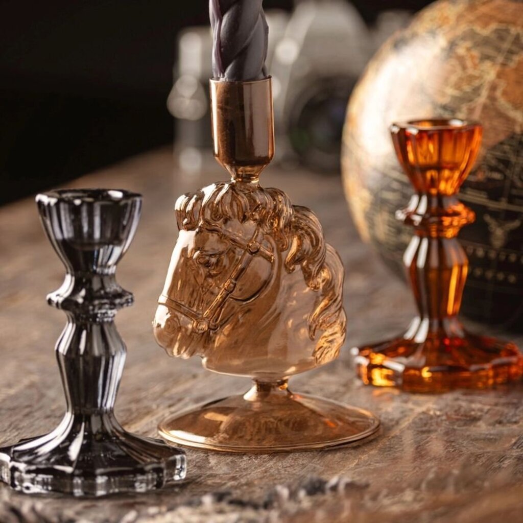 Amber Glass Horse Candlestick