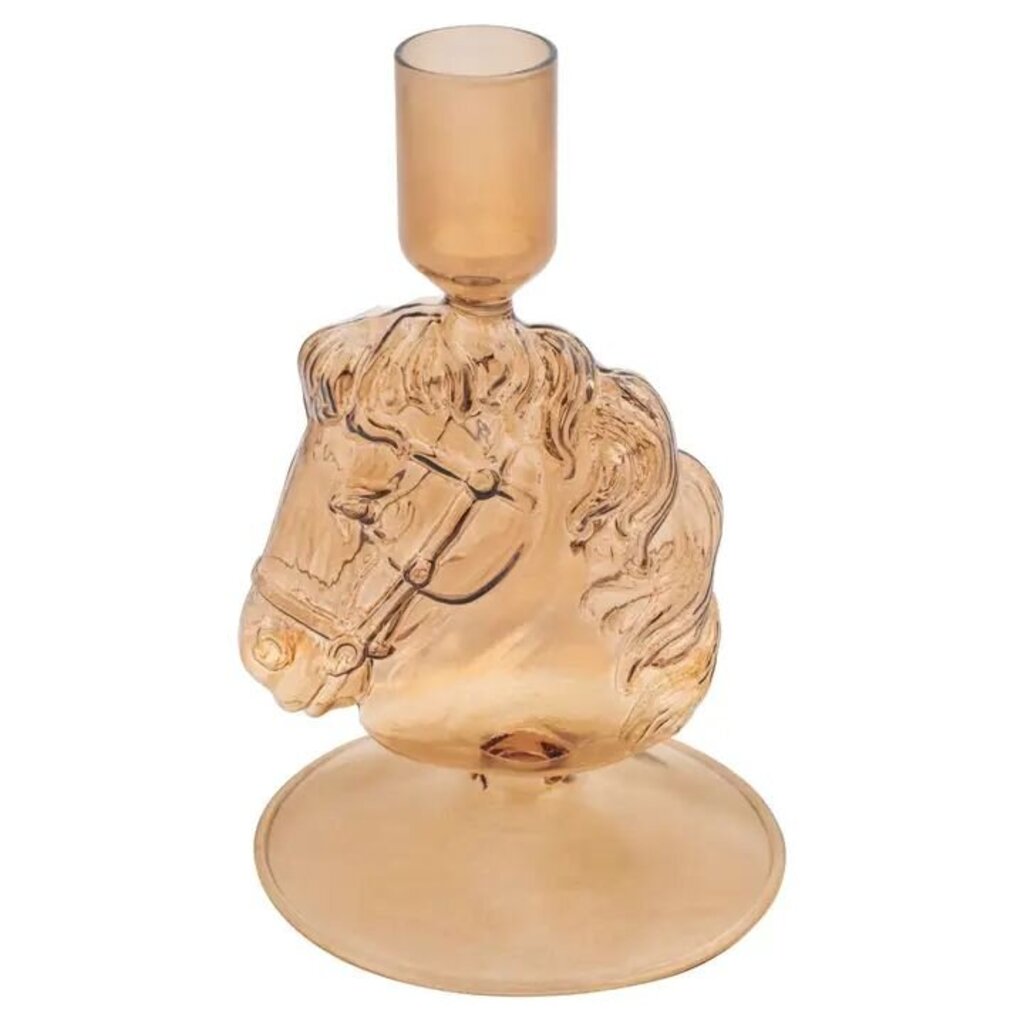 Amber Glass Horse Candlestick