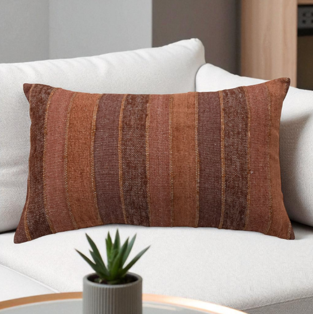Woven Striped Browns Lumbar Pillow