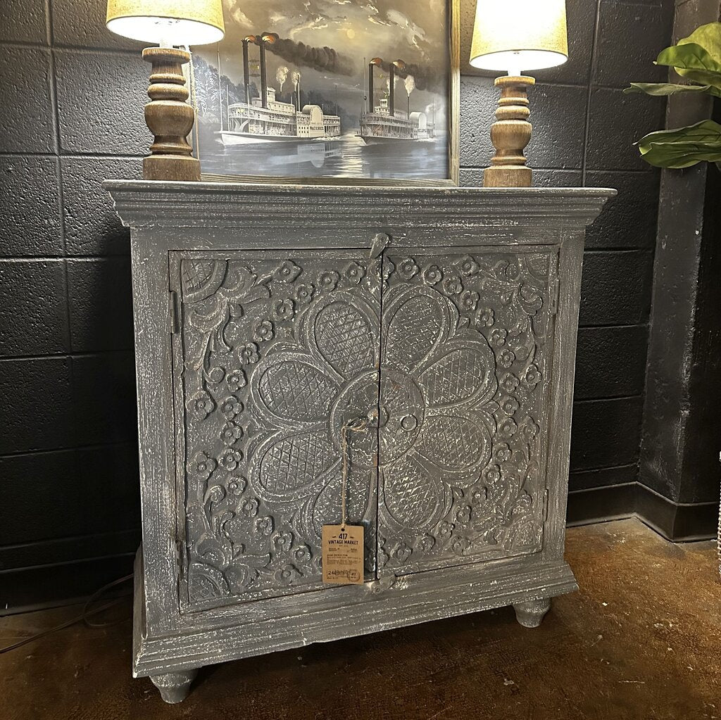 Floral Carved Wooden 2 Door Cabinet