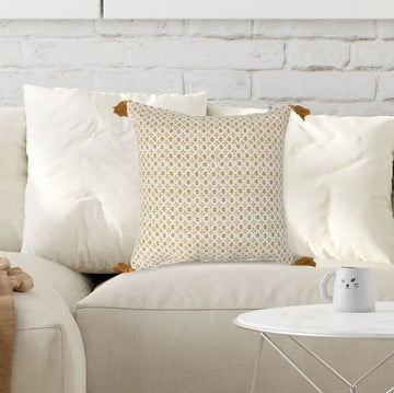 Cotton Cream/ Mustard Pillow + Pattern & Tassels