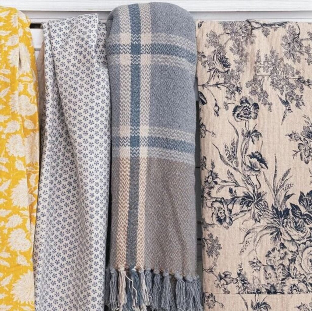 Recycled Blue Plaid Cotton Blend Throw