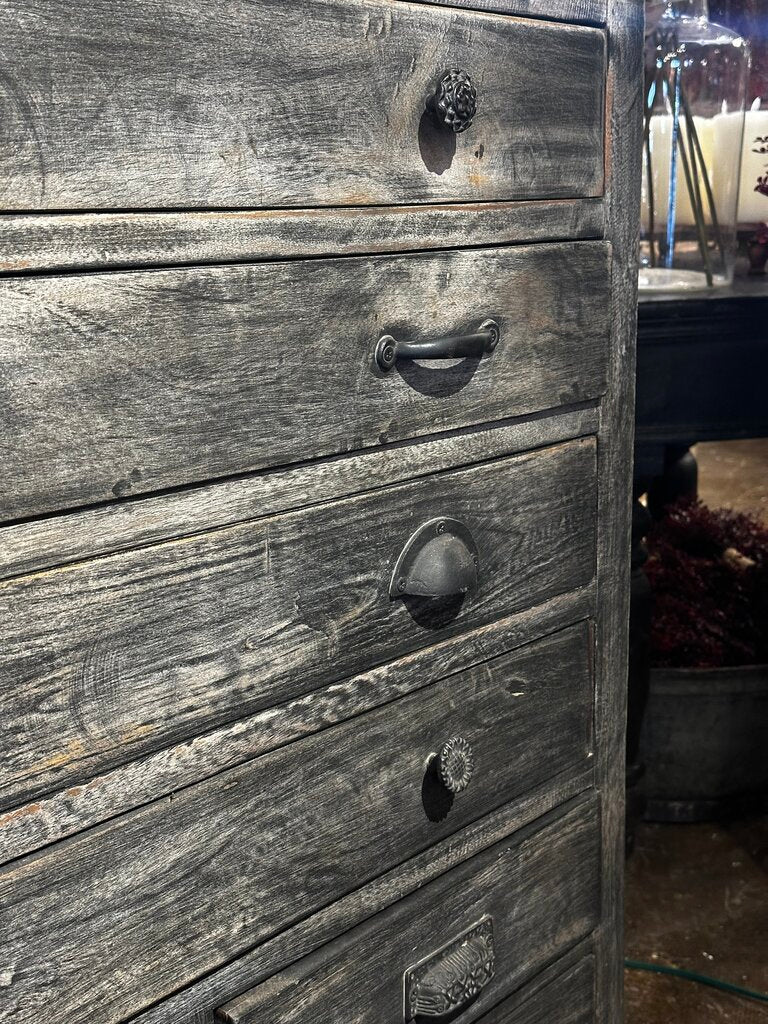 Black Washed Wooden 10 Drawer Chest