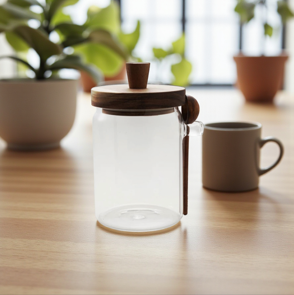 Glass Canister w/ Wood Lid + Spoon