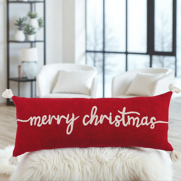 Red & White "Merry Christmas" Lumbar Pillow