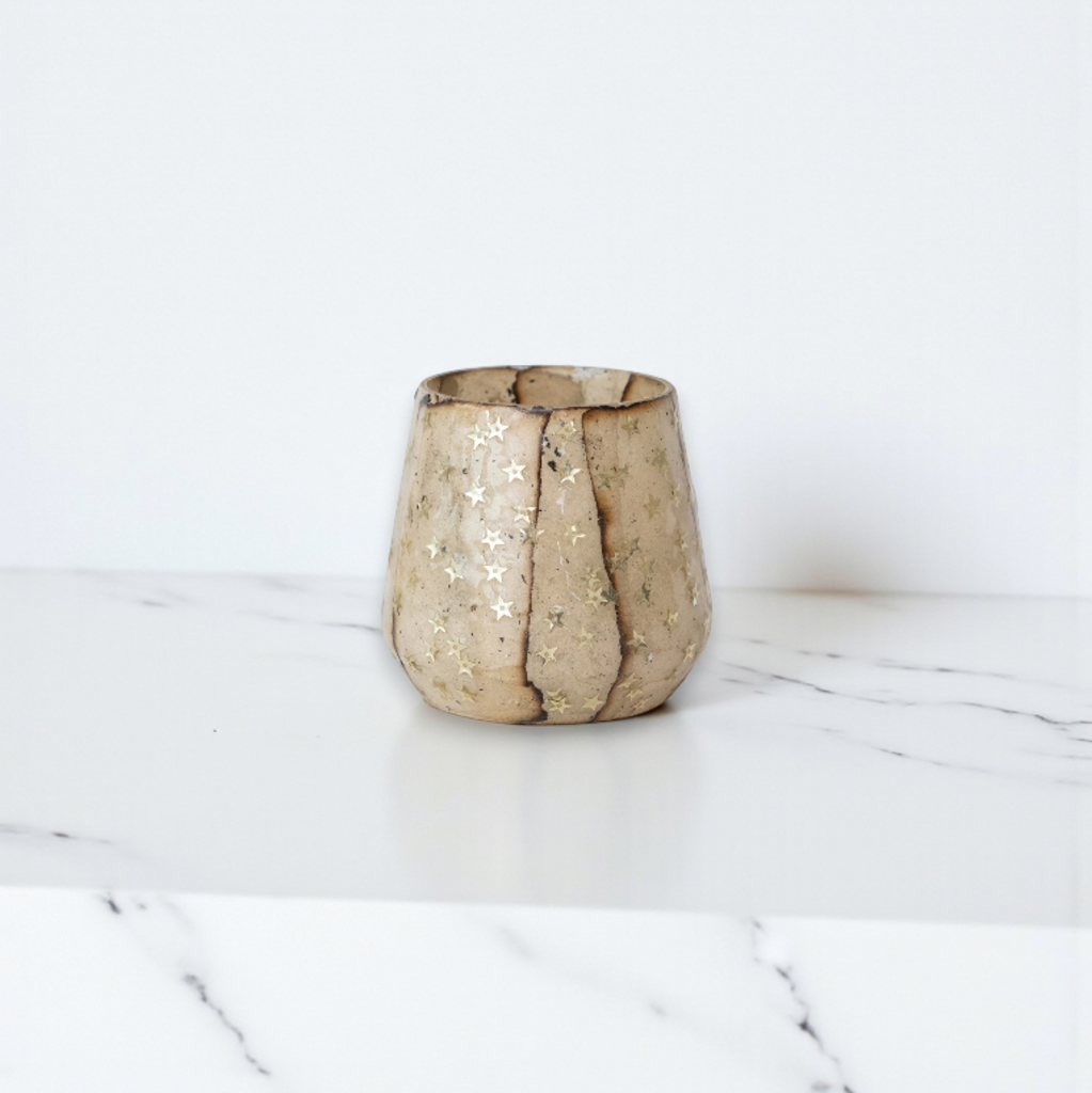Beautiful Glass Torn Paper Tealight Votive w/ Stars