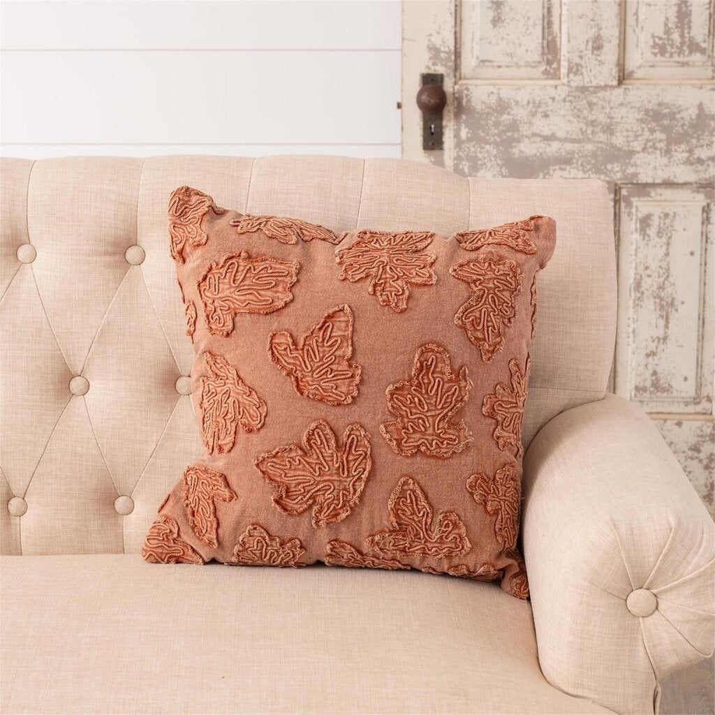 Rust Stonewash Pillow w/ Fall Leaves