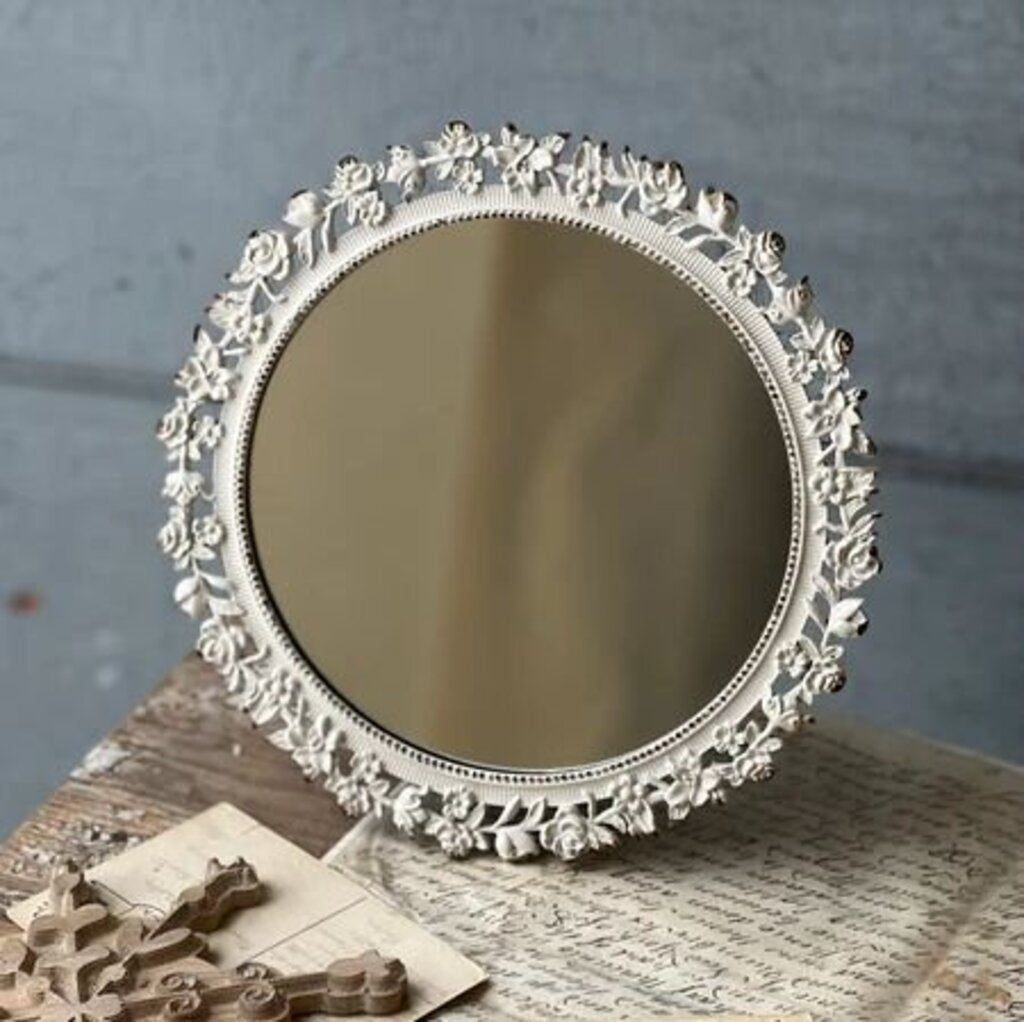 Budding White Circle Mirror- 9.75"