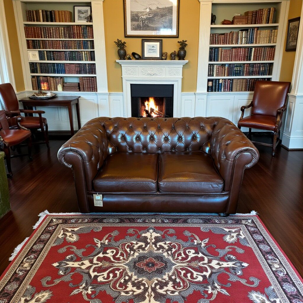 Brown Leather Chesterfield Loveseat