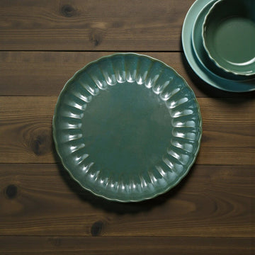 Beautiful Fluted Stoneware Plate- Green