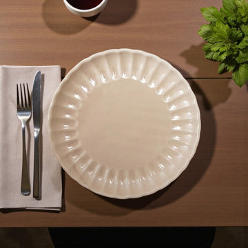 Beautiful Fluted Stoneware Plate- Cream