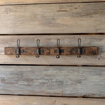 Beautiful Rustic Wood Coat Hanger w/ Iron