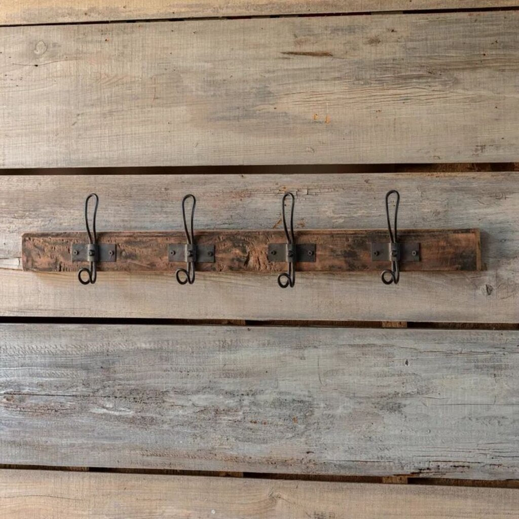 Beautiful Rustic Wood Coat Hanger w/ Iron