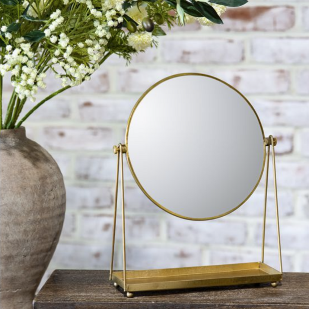 Gold Round Mirror + Tray