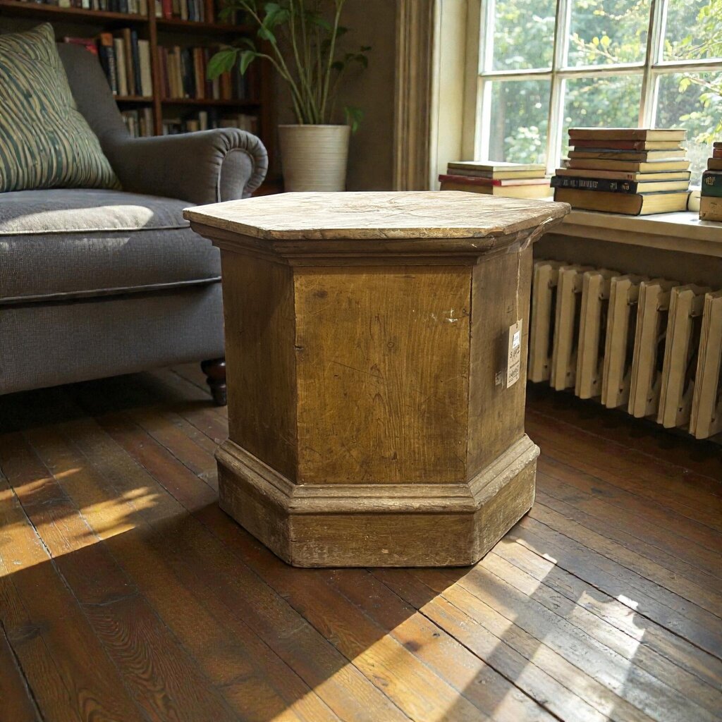 Old Wooden Hexagonal Pedestal