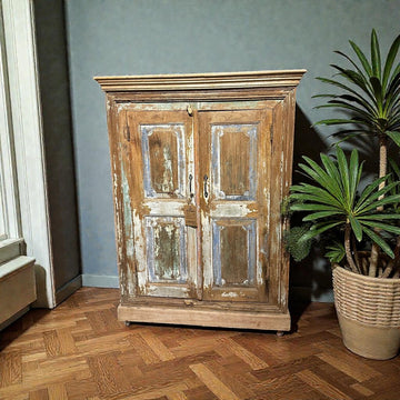 Distressed 2 Door Light Wood Cabinet