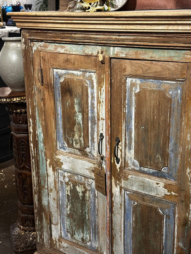 Distressed 2 Door Light Wood Cabinet