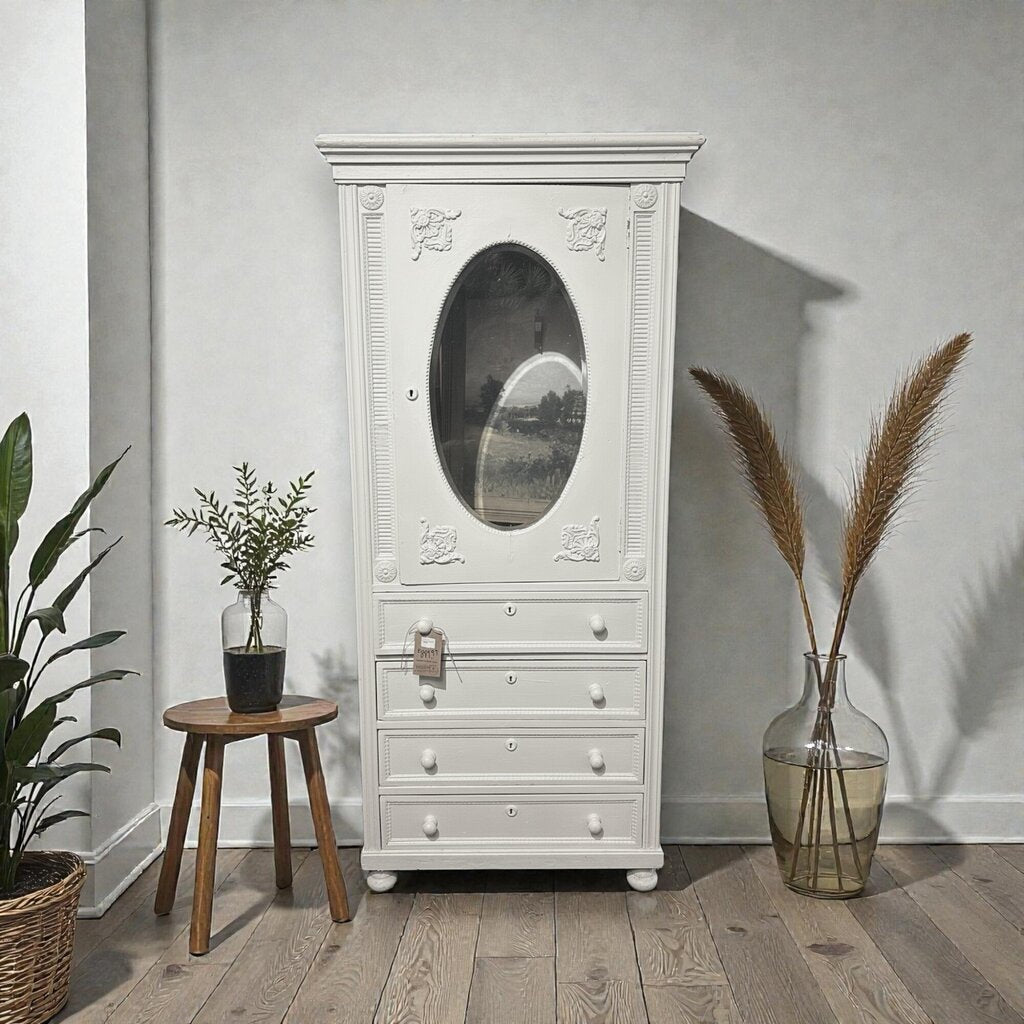 European White Oval Glass Cabinet