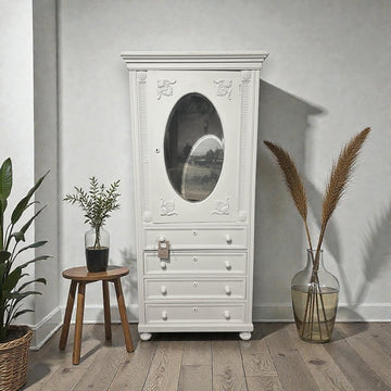 European White Oval Glass Cabinet