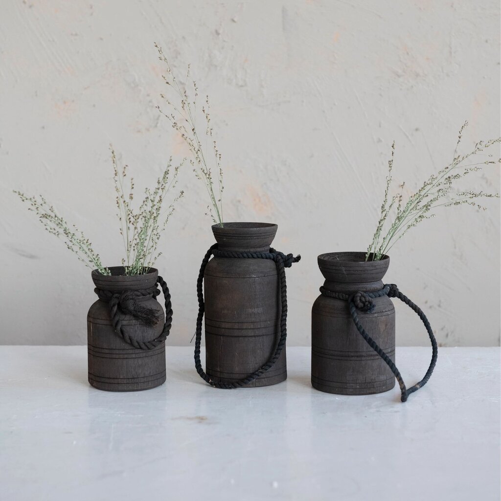Found Wood Pot + Rope Handle