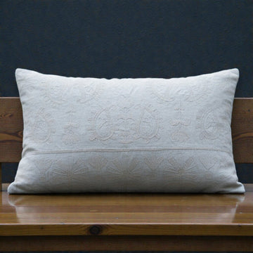 Cotton Lumbar Pillow + Embroidered Paisley Pattern