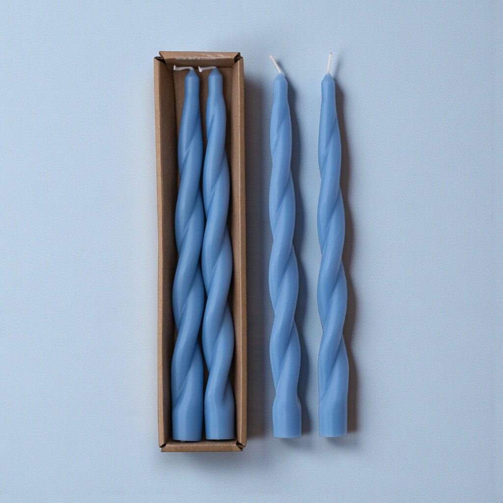 Unscented Blue Twisted Candles- Set of 2
