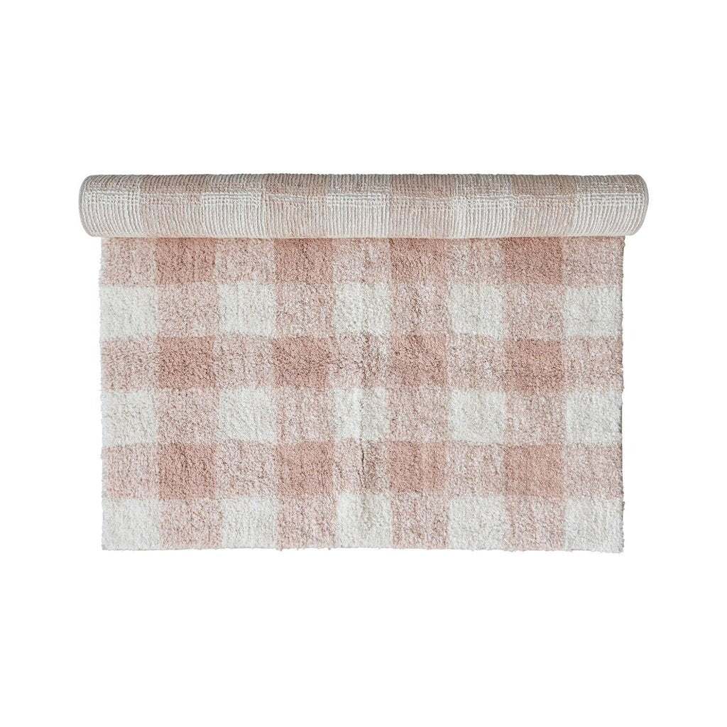 Cute Cream & Blush Plaid Rug- (3'x5')