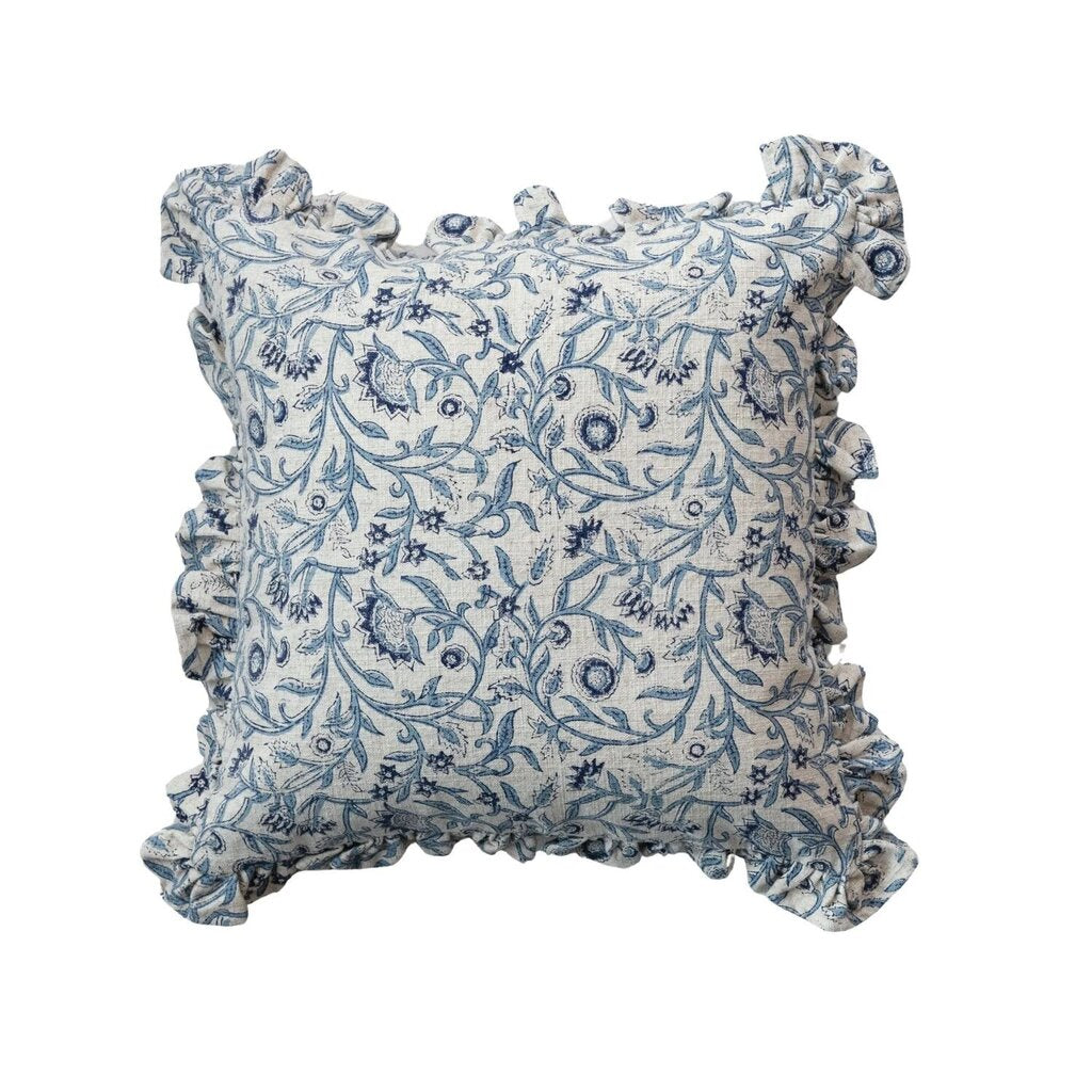 Blue Floral Cotton Blend Pillow