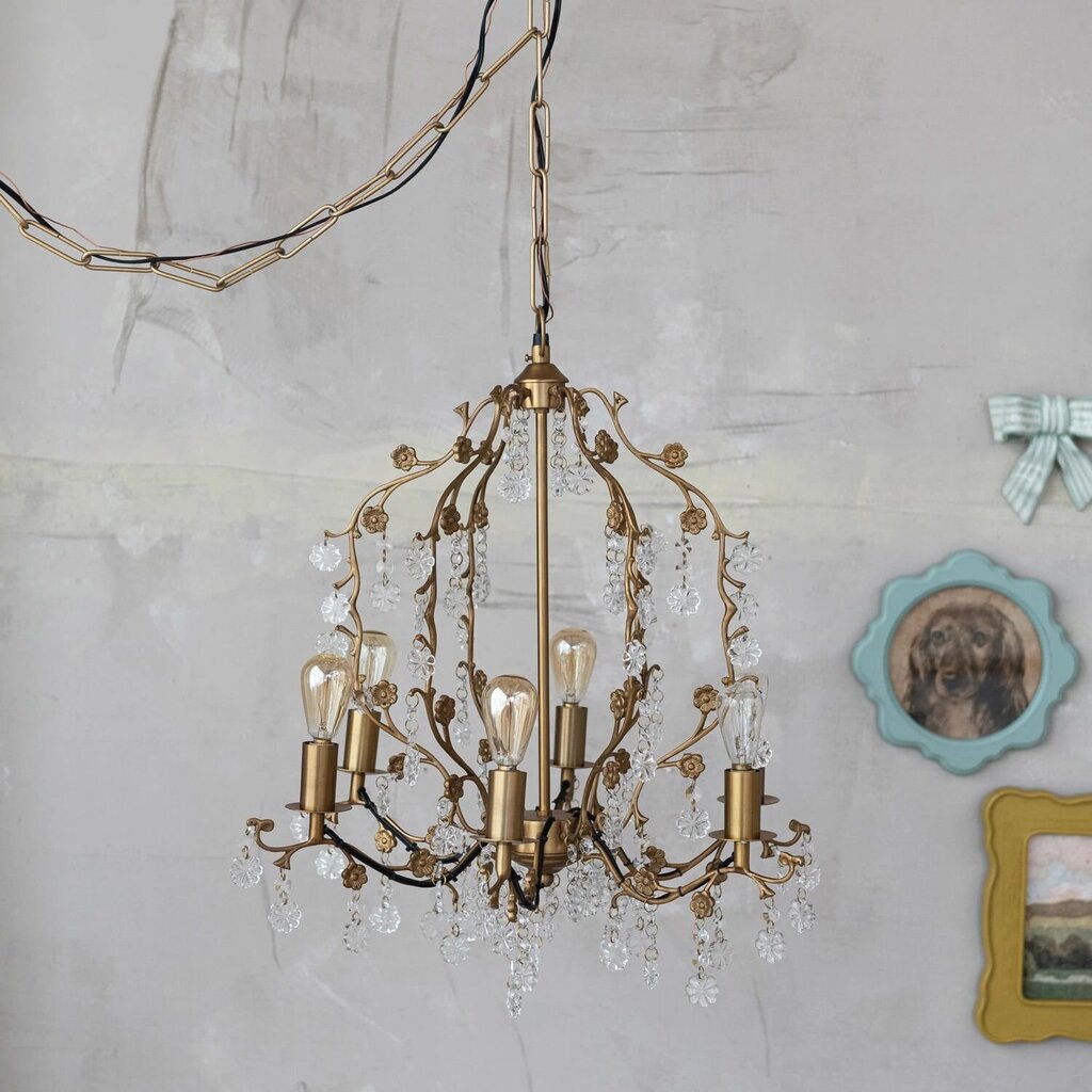 Gorgeous Metal Flower & Glass Crystal Chandelier