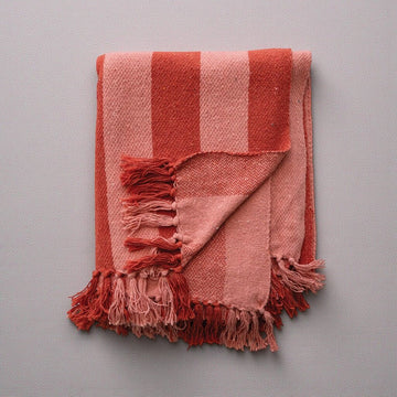 Red & Pink Woven Cotton Blend Throw