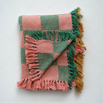 Two-Tone Checkered Throw w/ Fringe